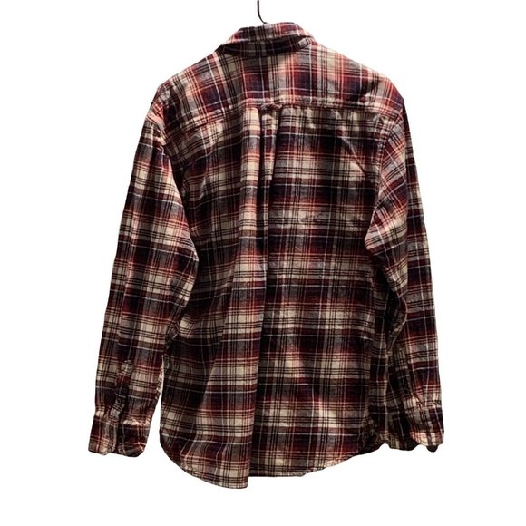 JACHS Flannel Button Up Mens Shirt Size XL Plaid Cotton Burgundy Long Sleeve - Picture 2 of 5